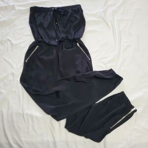 NWT W118 by Walter Baker Black Strapless Jumpsuit Zipper Detail Size Medium